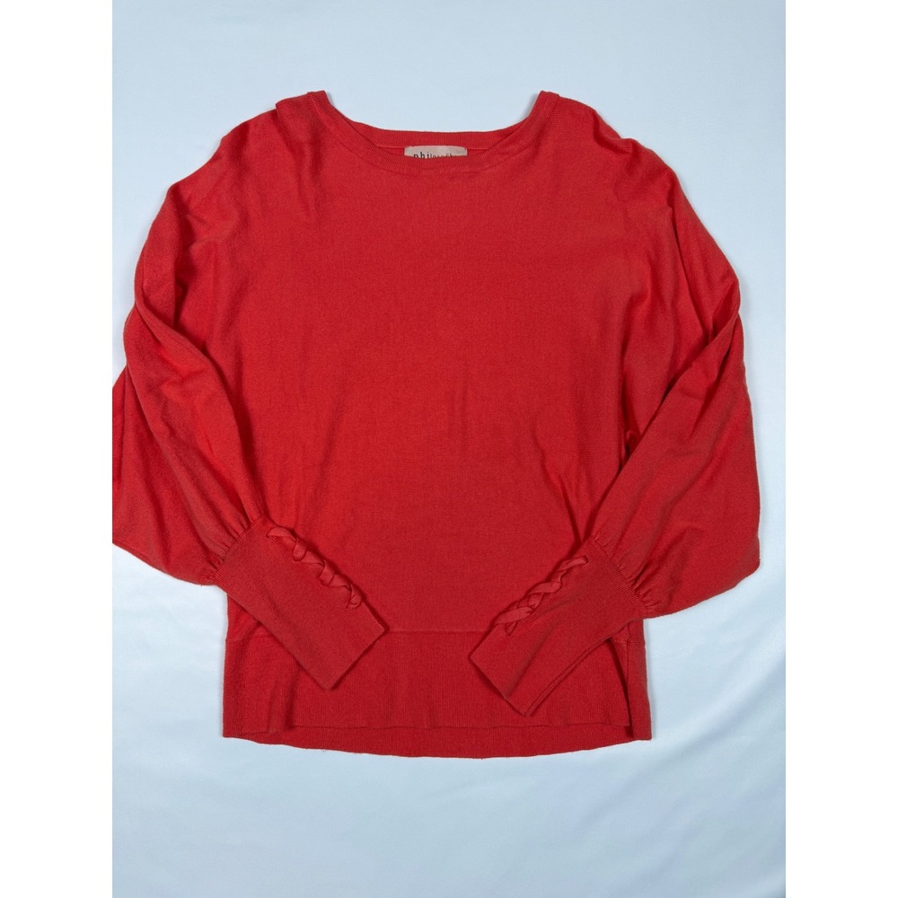 Philosophy Republic Clothing Womens Red Puff Sleeve Lace Up Cuff Sweater‎ Small